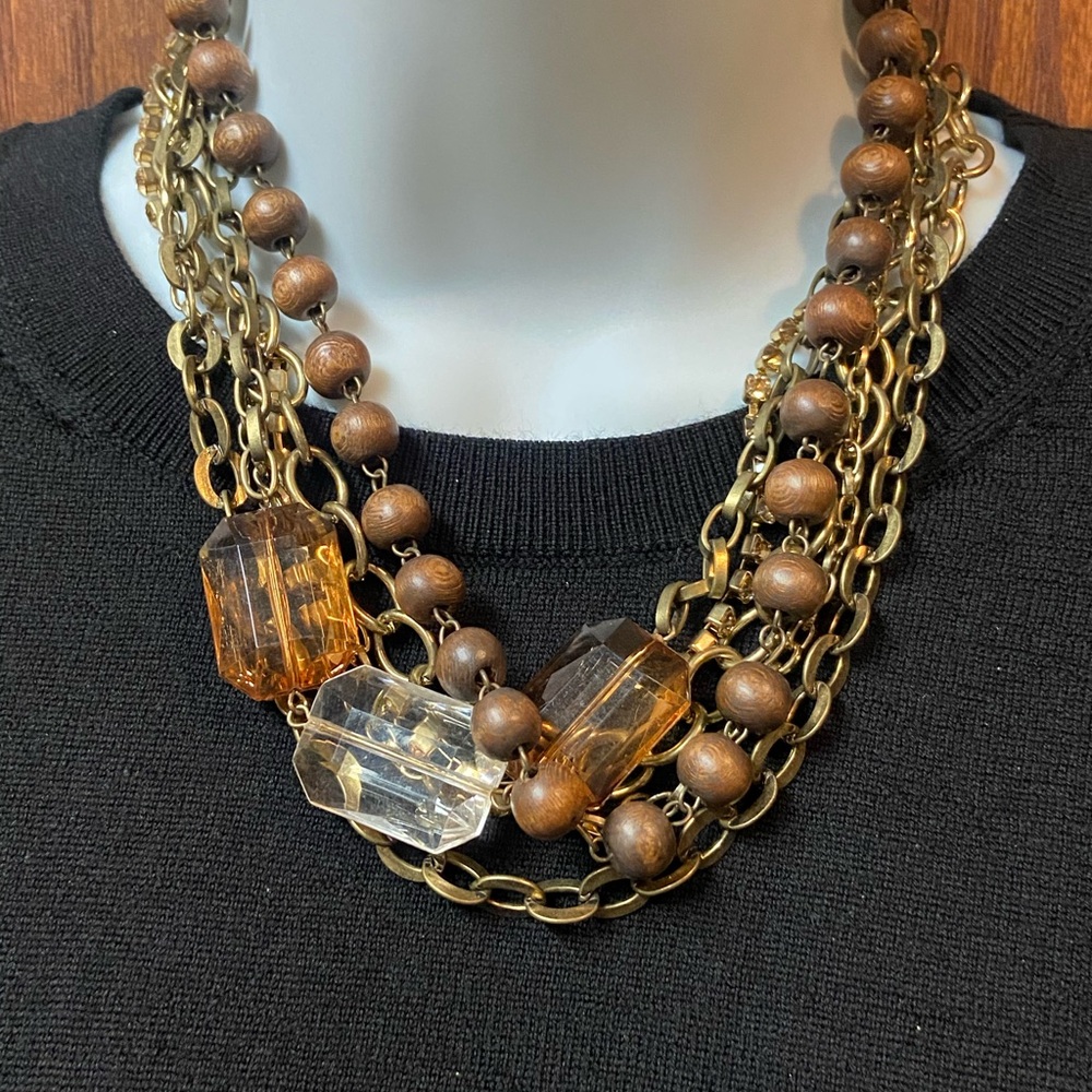 Chunky Brown and Gold Multi Strand Necklace